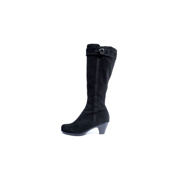 Black Friday* La Canadienne Boots Sz 7.5 Kitten Heel Tall Black Suede Waterproof - Picture 1 of 8
